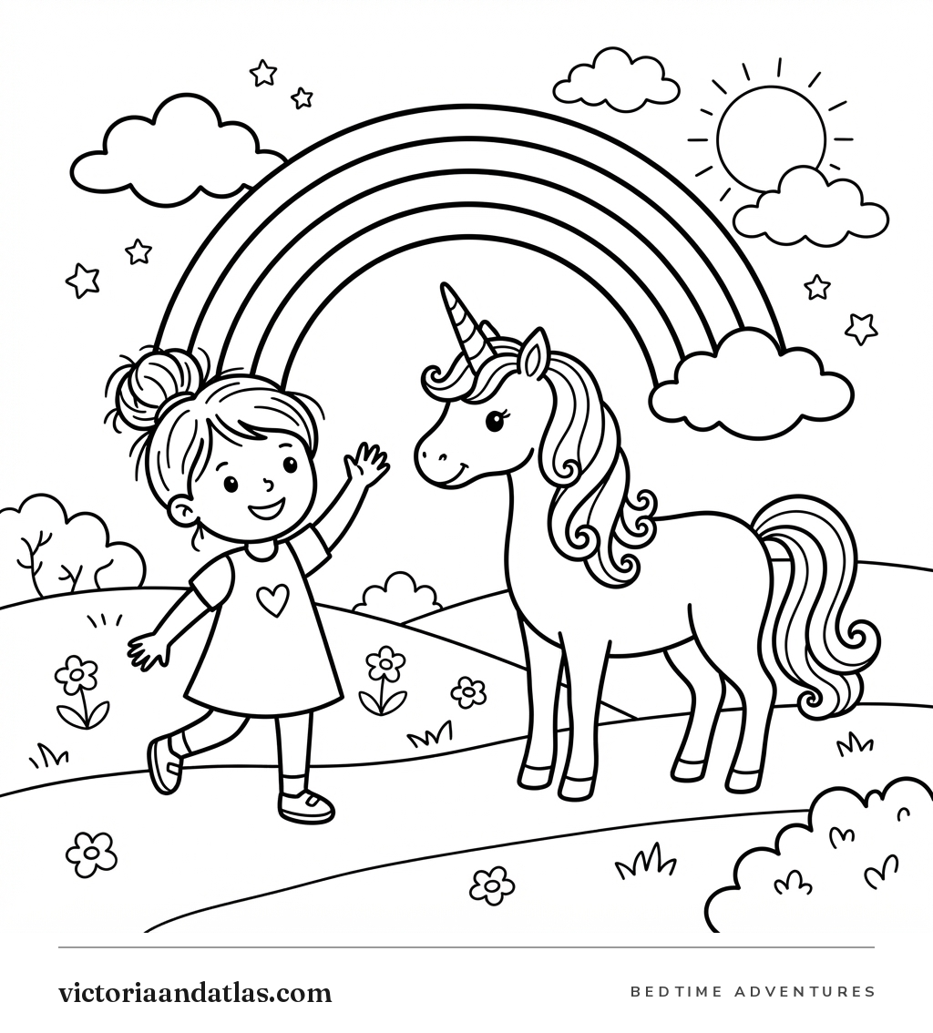 Preview of The Missing Rainbow Unicorn Coloring Page